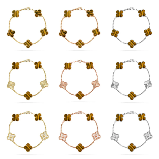 [Royal Top] CLOVER 5 MOTIFS TIGER EYE BRACELET COLLECTION