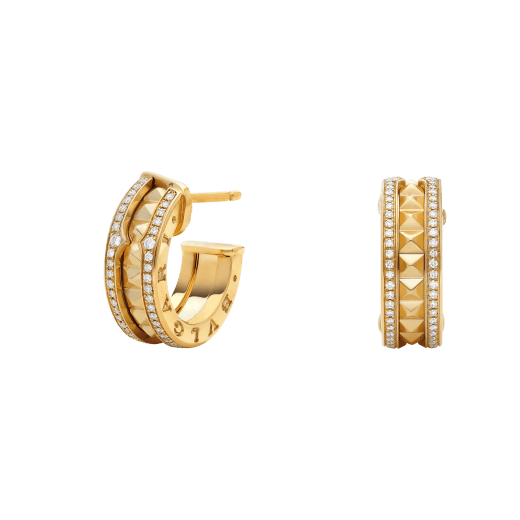 [Royal Top]ZERO 1 ROCK GOLD EARRINGS WITH STUDDED SPIRAL AND PAVED DIAMONDS
