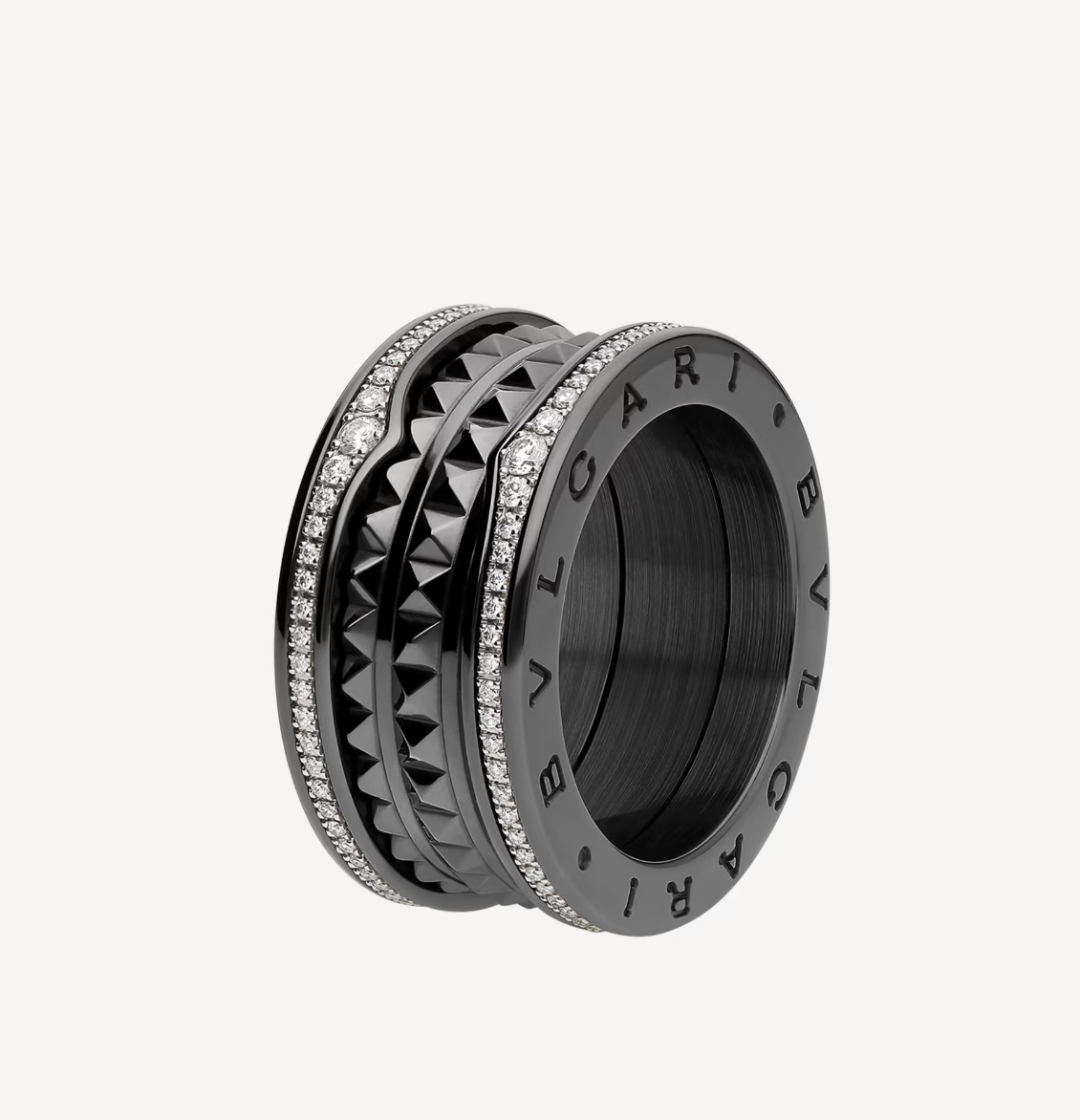 [Royal Top]ZERO 1 ROCK FOUR-BAND BLACK CERAMIC WITH STUDDED SPIRAL AND PAVED DIAMONDS RING