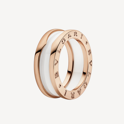 [Royal Top]ZERO 1 TWO-BAND LOOPS AND WHITE CERAMIC SPIRAL PINK GOLD RING