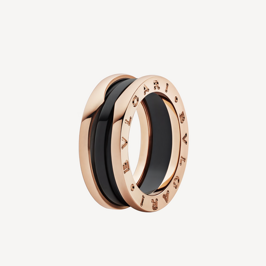 [Royal Top]ZERO 1 TWO-BAND LOOPS AND BLACK CERAMIC PINK GOLD RING