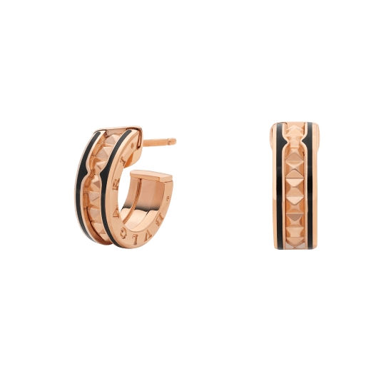 [Royal Top]ZERO 1 ROCK PINK GOLD EARRINGS WITH STUDDED SPIRAL AND BLACK CERAMIC
