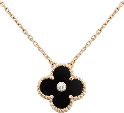 [Royal Top]CLOVER 15MM DIAMOND ONYX NECKLACE