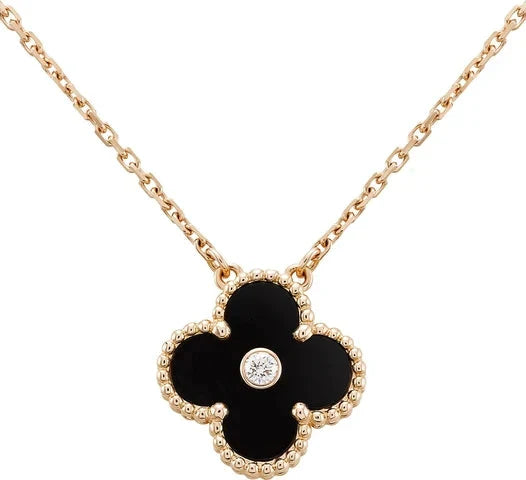 [Royal Top]CLOVER 15MM DIAMOND ONYX NECKLACE