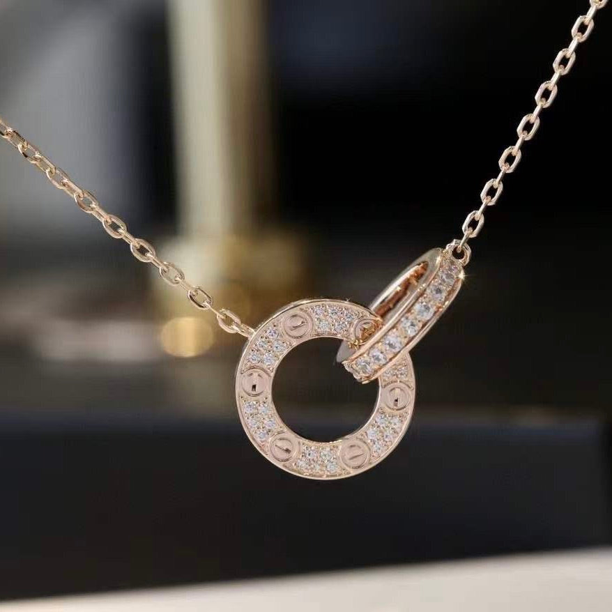 [Royal Top]LOVE 7.6MM NECKLACE ROSE GOLD AND SILVER  FULL DIAMOND