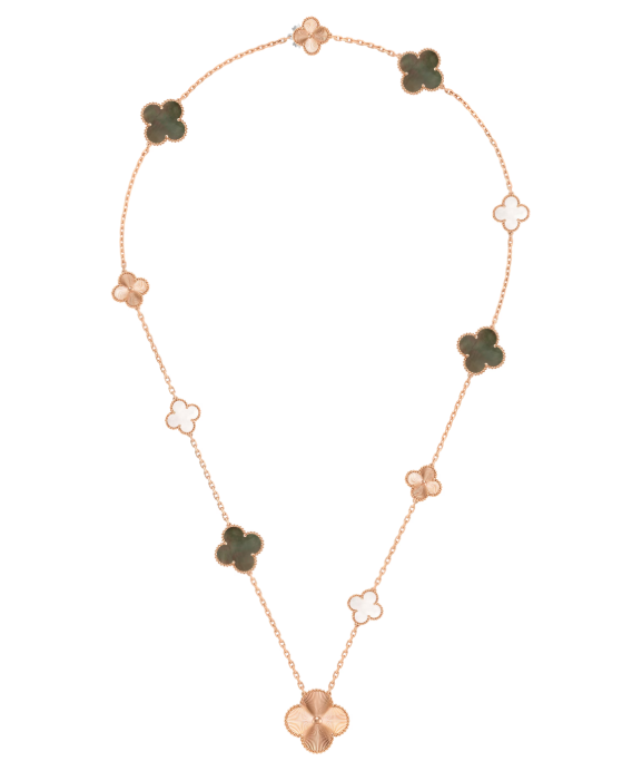 [Royal Top]DETACHABLE CLOVER 15(11+4) FLOWER SILVER NECKLACE SET