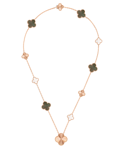 [Royal Top]DETACHABLE CLOVER 15(11+4) FLOWER SILVER NECKLACE SET