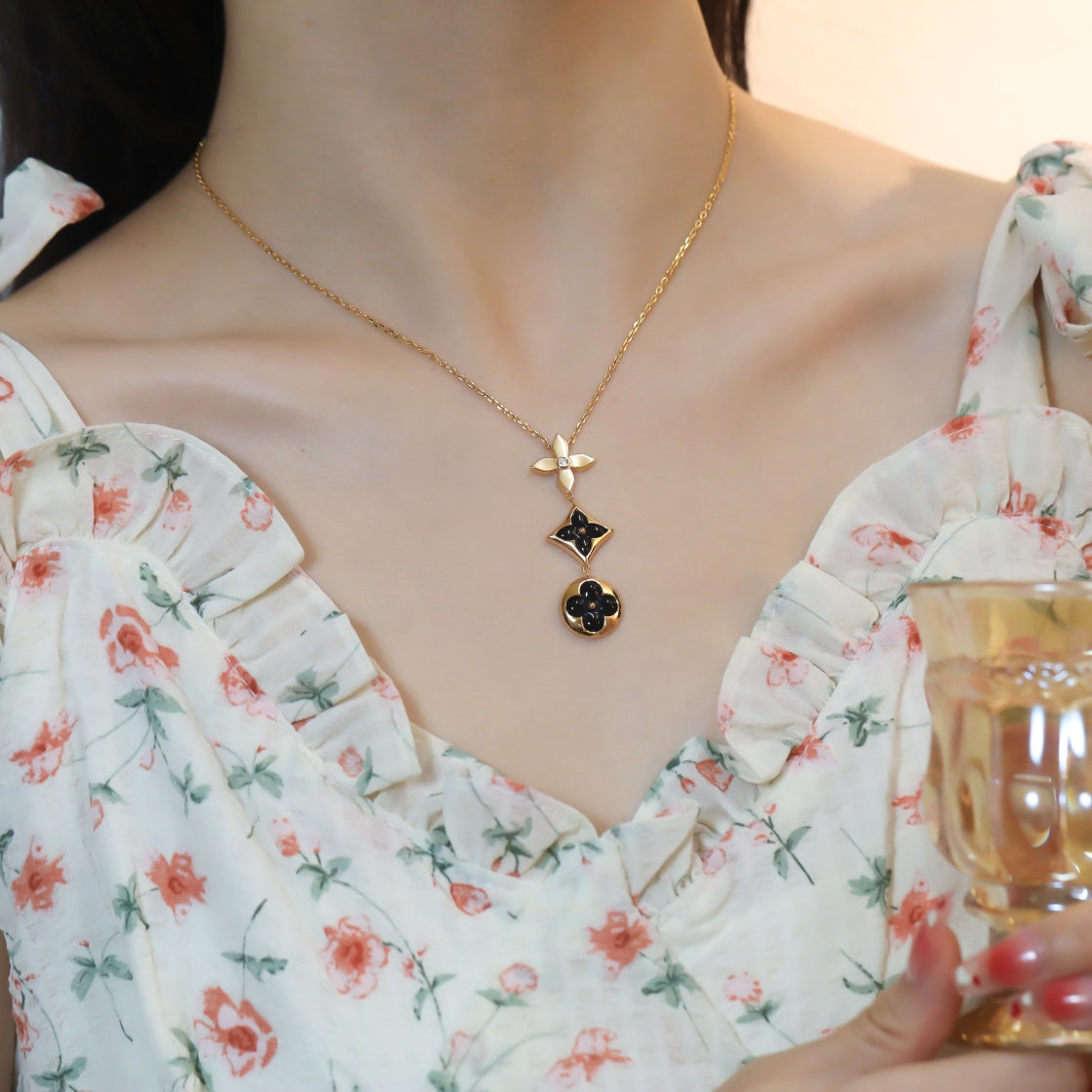 [Royal Top]STAR AND SUN ONYX PINK GOLD NECKLACE