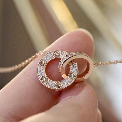 [Royal Top]LOVE 7.6MM NECKLACE ROSE GOLD AND SILVER  FULL DIAMOND