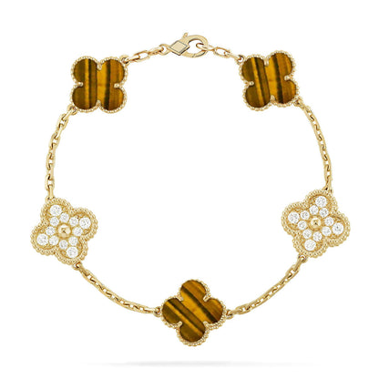 [Royal Top] CLOVER 5 MOTIFS TIGER EYE BRACELET COLLECTION