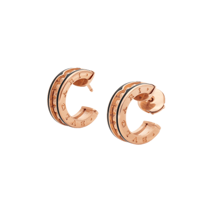 [Royal Top]ZERO 1 ROCK PINK GOLD EARRINGS WITH STUDDED SPIRAL AND BLACK CERAMIC