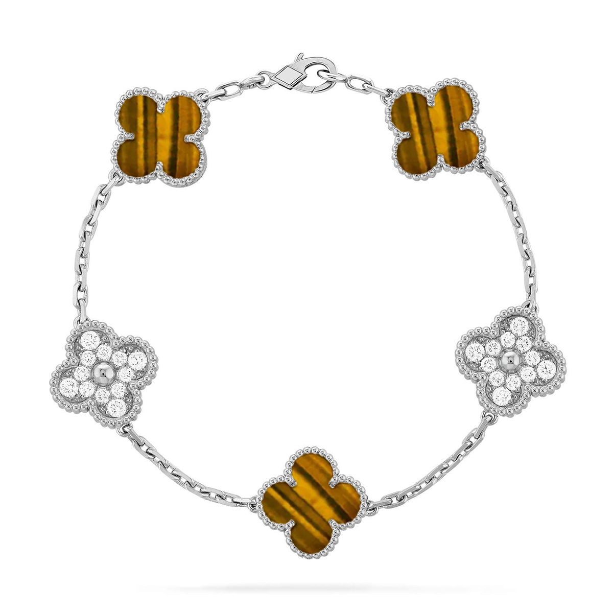 [Royal Top] CLOVER 5 MOTIFS TIGER EYE BRACELET COLLECTION