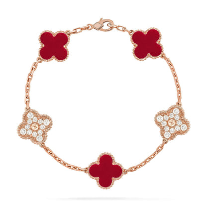 [Royal Top] CLOVER 5 MOTIF RED CORNELIAN BRACELET COLLECTION
