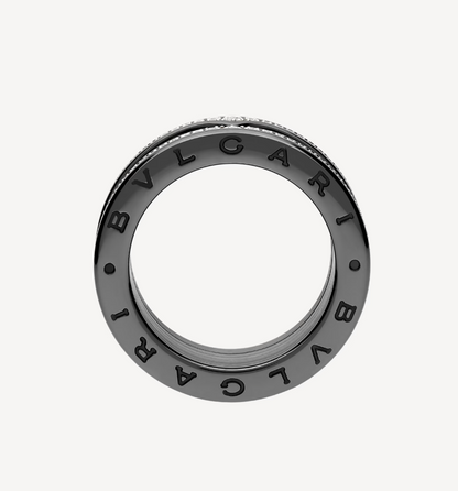 [Royal Top]ZERO 1 ROCK FOUR-BAND BLACK CERAMIC WITH STUDDED SPIRAL AND PAVED DIAMONDS RING