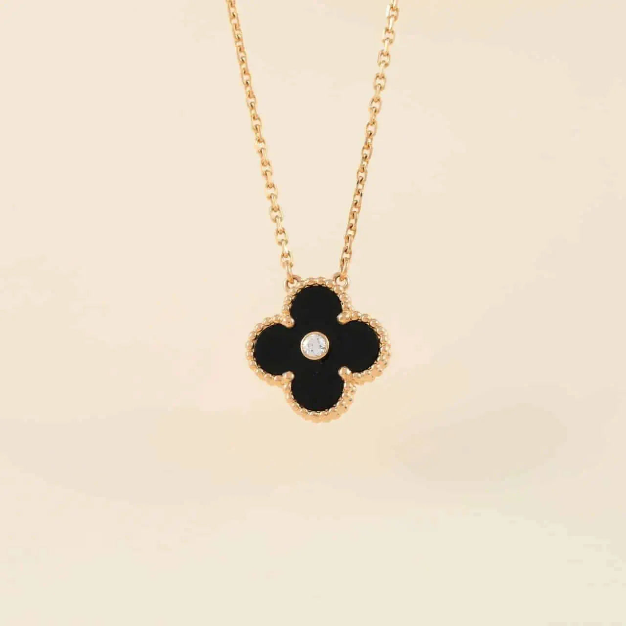[Royal Top]CLOVER 15MM DIAMOND ONYX NECKLACE