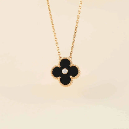 [Royal Top]CLOVER 15MM DIAMOND ONYX NECKLACE
