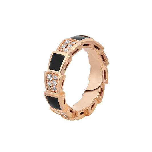 [Royal Top]SERPENTI RING PINK GOLD BLACK MOP DIAMOND PAVED 4MM