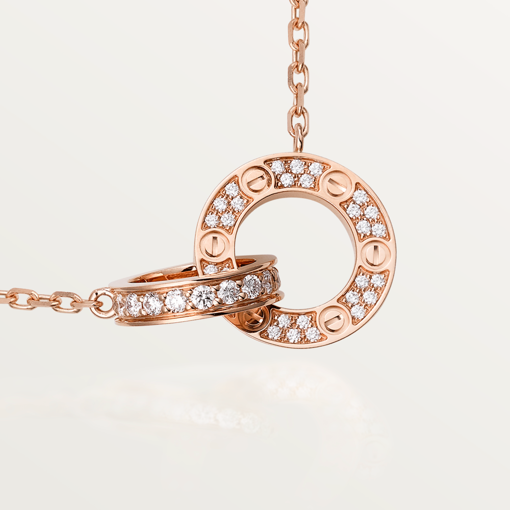 [Royal Top]LOVE 7.6MM NECKLACE ROSE GOLD AND SILVER  FULL DIAMOND
