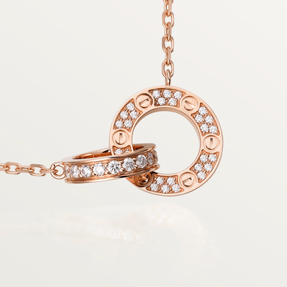 [Royal Top]LOVE 7.6MM NECKLACE ROSE GOLD AND SILVER  FULL DIAMOND
