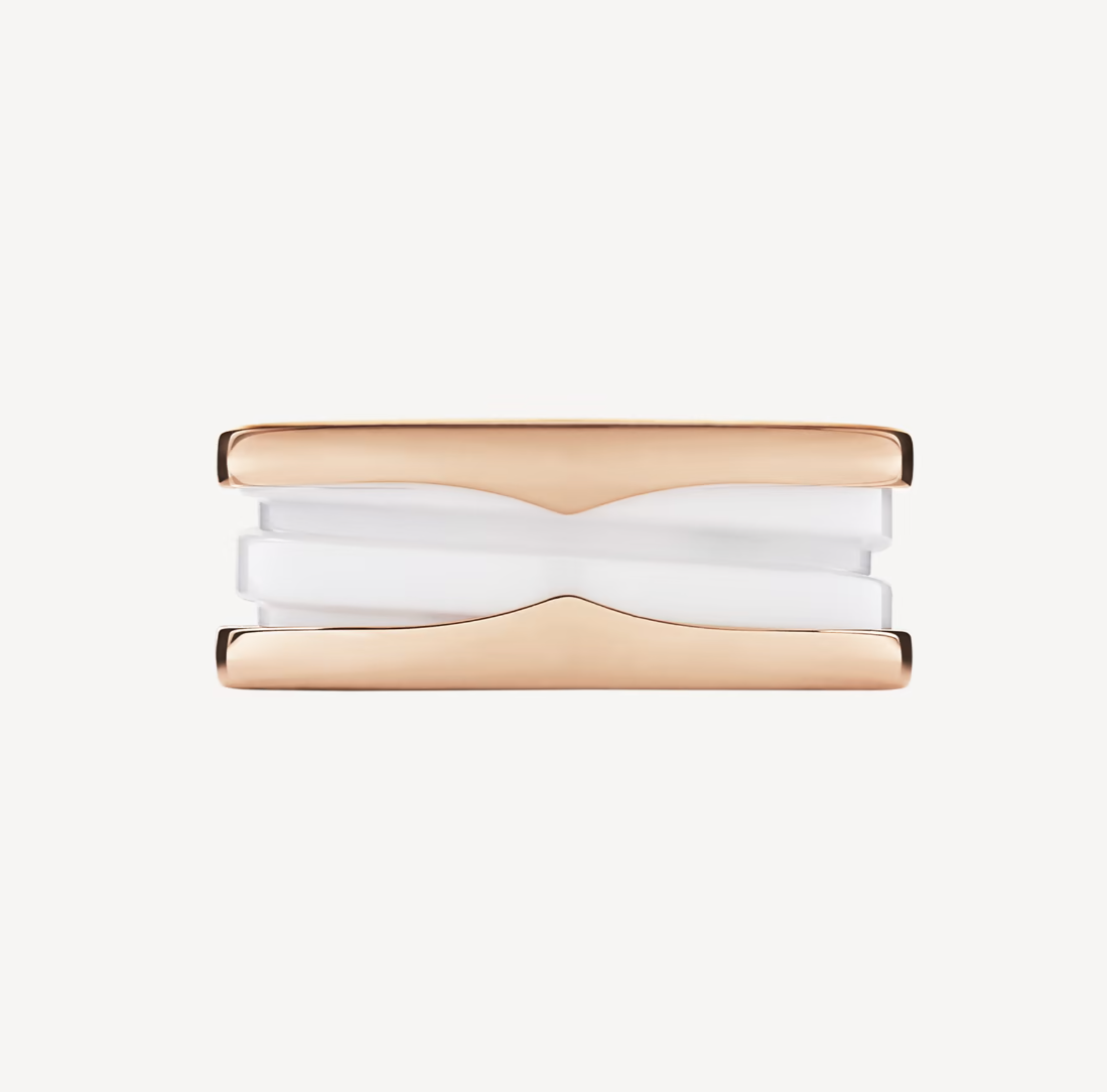 [Royal Top]ZERO 1 TWO-BAND LOOPS AND WHITE CERAMIC SPIRAL PINK GOLD RING