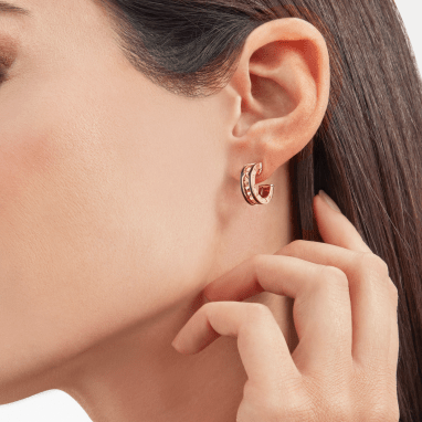 [Royal Top]ZERO 1 ROCK PINK GOLD EARRINGS WITH STUDDED SPIRAL AND BLACK CERAMIC