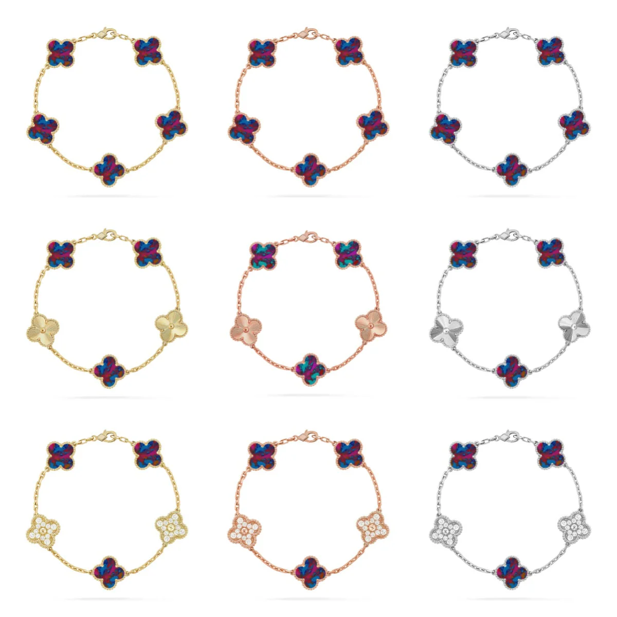 [Royal Top]CLOVER 5 MOTIF COLOR GEMSTONES BRACELET COLLECTION