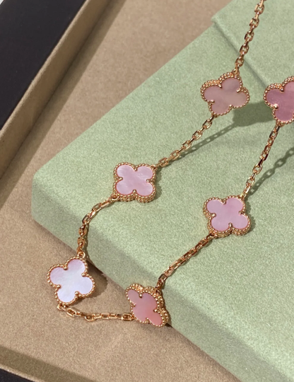 [Royal Top Jewellery] Pink Necklace with Ten Clover Designs
