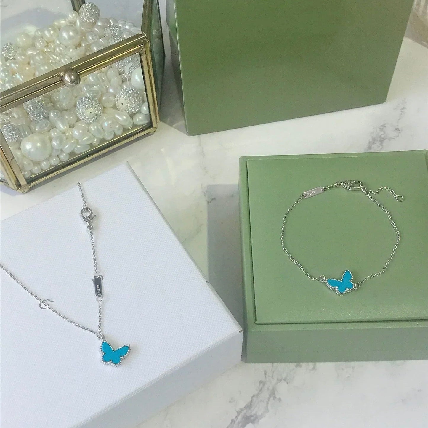 [Royal Top]BUTTERFLY TURQUOISE BUTTERFLY BRACELET SILVER