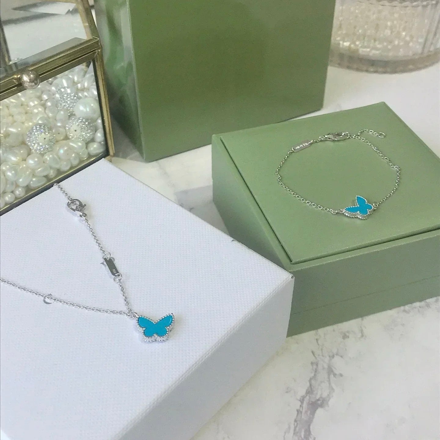 [Royal Top]BUTTERFLY TURQUOISE BUTTERFLY BRACELET SILVER