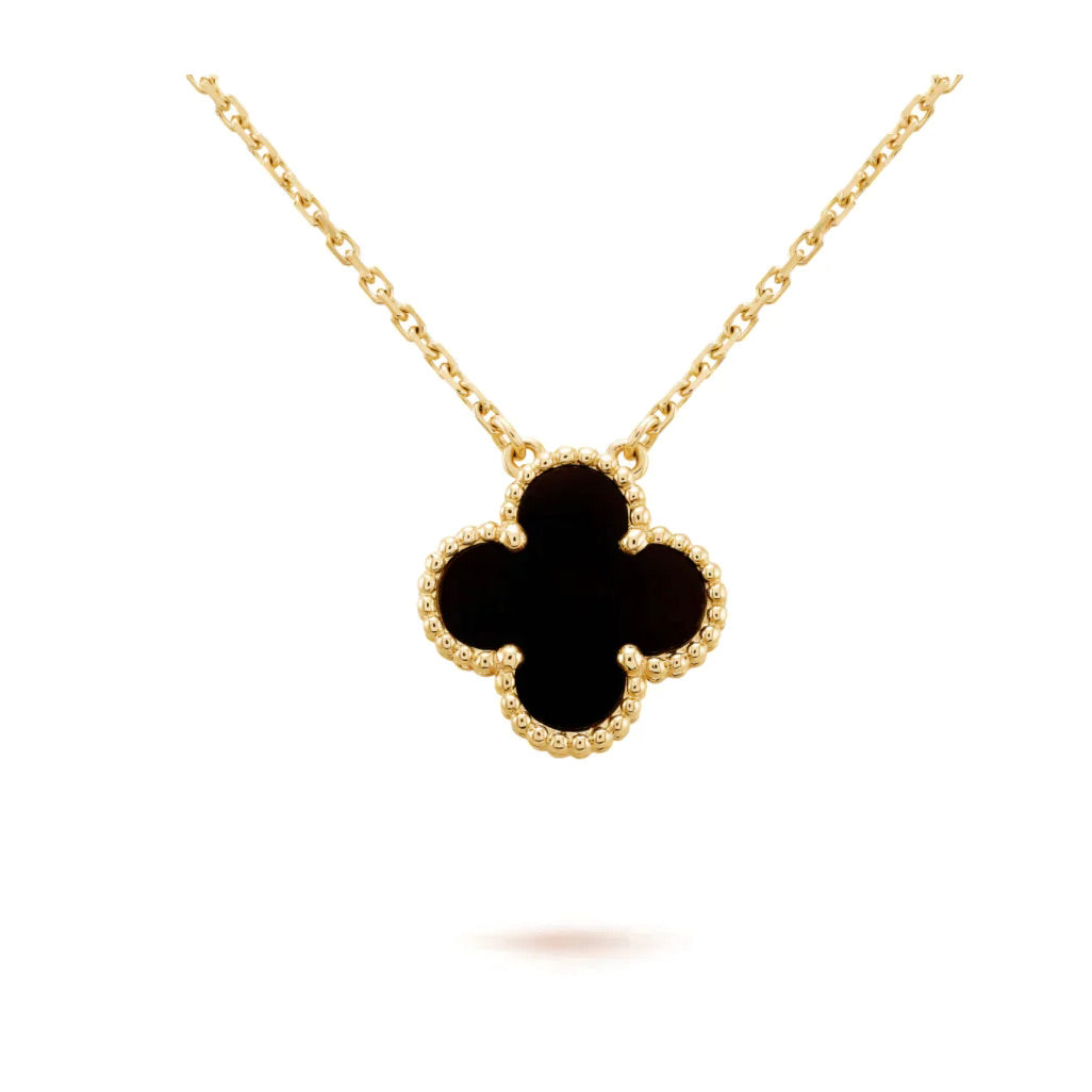 [Royal Top]CLOVER 15MM BLACK ONYX SINGLE FLOWER NECKLACE