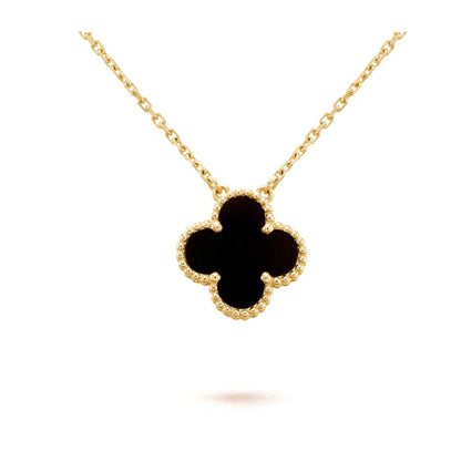 [Royal Top]CLOVER 15MM BLACK ONYX SINGLE FLOWER NECKLACE