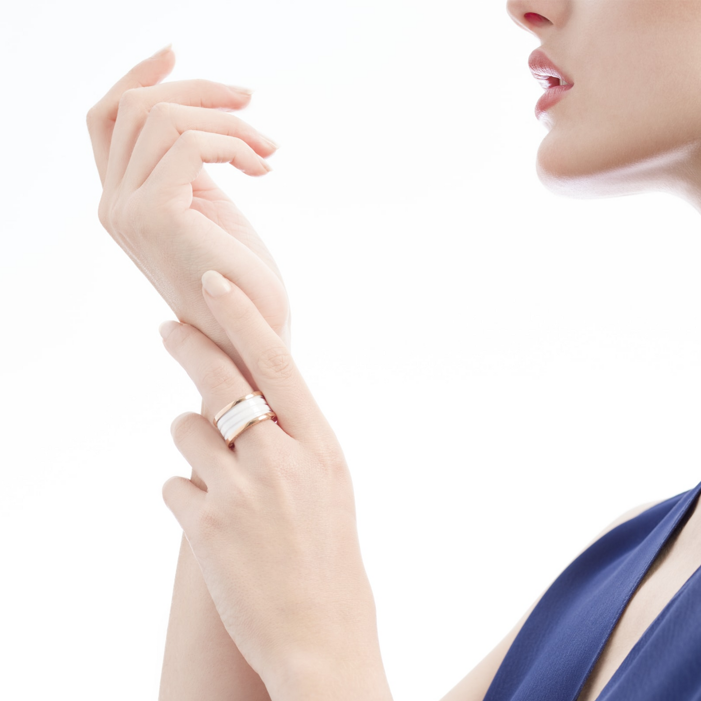 [Royal Top]ZERO 1 FOUR-BAND LOOPS AND WHITE CERAMIC SPIRAL PINK GOLD RING