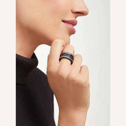 [Royal Top]ZERO 1 ROCK FOUR-BAND BLACK CERAMIC WITH STUDDED SPIRAL AND PAVED DIAMONDS RING