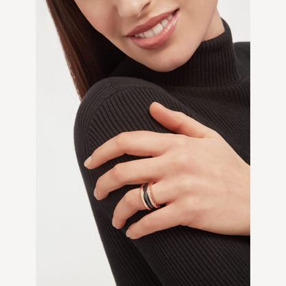 [Royal Top]ZERO 1 TWO-BAND LOOPS AND BLACK CERAMIC PINK GOLD RING