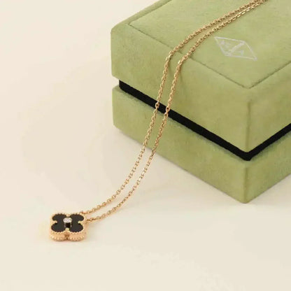 [Royal Top]CLOVER 15MM DIAMOND ONYX NECKLACE