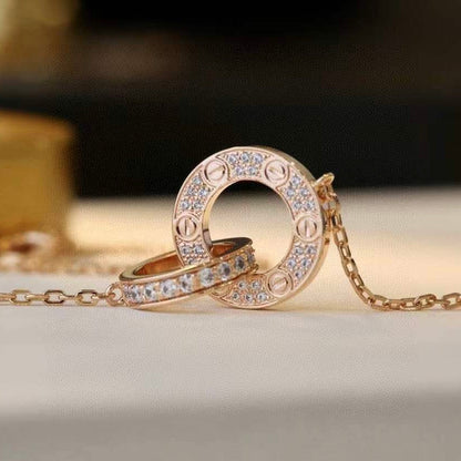 [Royal Top]LOVE 7.6MM NECKLACE ROSE GOLD AND SILVER  FULL DIAMOND