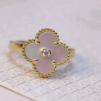 [Royal Top]CLOVER PINK MOP RING GOLD DIAMOND