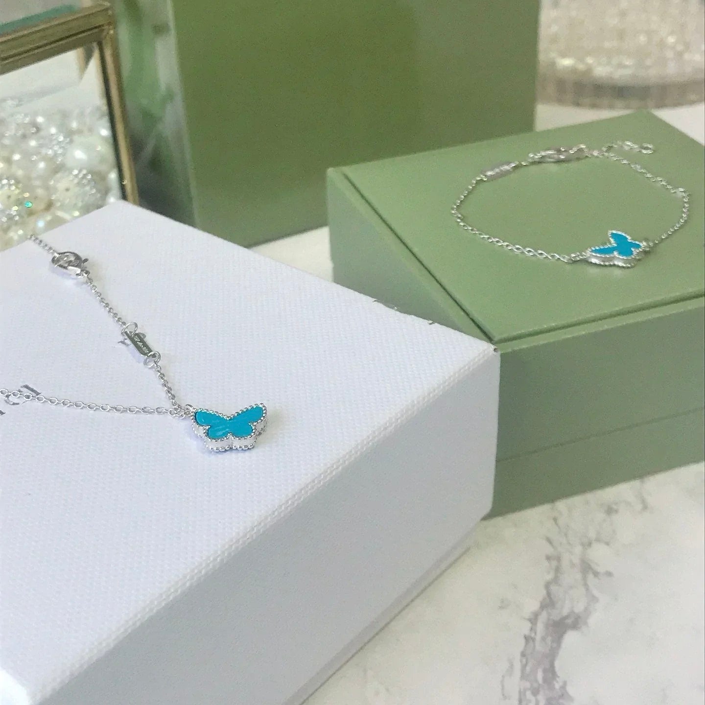 [Royal Top]BUTTERFLY TURQUOISE BUTTERFLY BRACELET SILVER