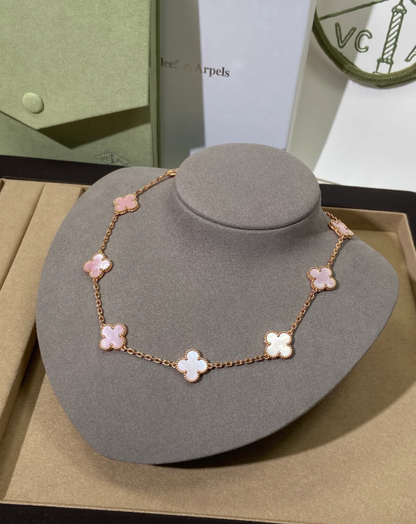 [Royal Top Jewellery] Pink Necklace with Ten Clover Designs