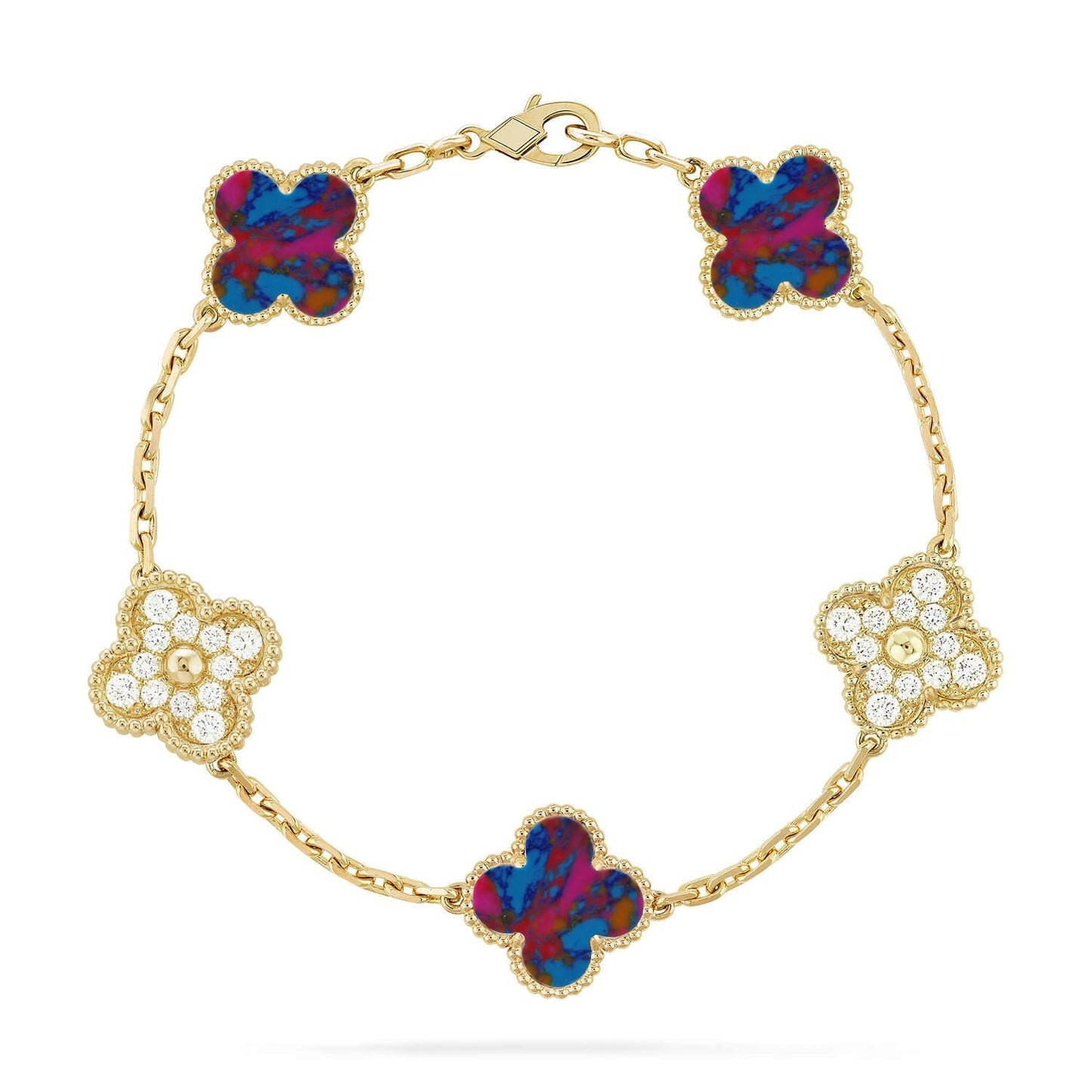 [Royal Top]CLOVER 5 MOTIF COLOR GEMSTONES BRACELET COLLECTION