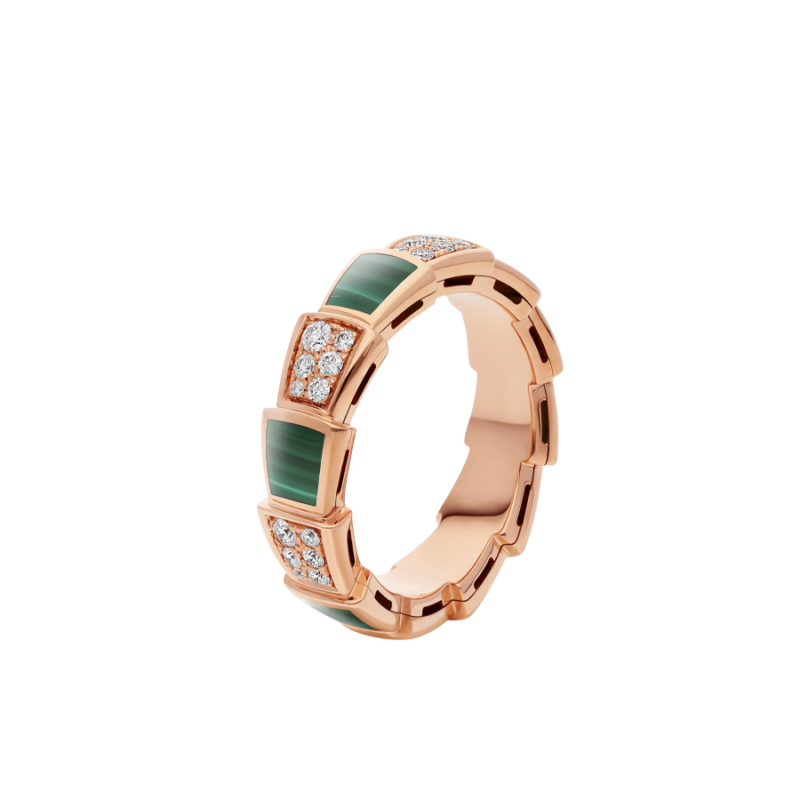 [Royal Top]SERPENTI RING PINK GOLD MALACHITE DIAMOND PAVED 4MM