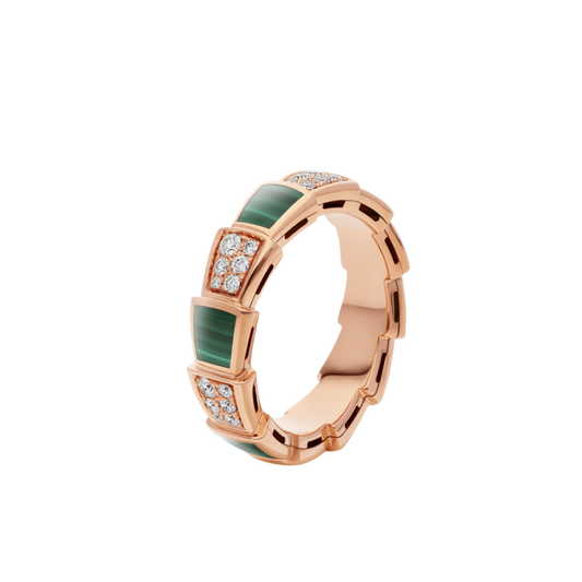 [Royal Top]SERPENTI RING PINK GOLD MALACHITE DIAMOND PAVED 4MM