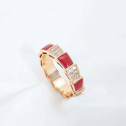 [Royal Top]SERPENTI RING PINK GOLD CARNELIAN DIAMOND PAVED 4MM