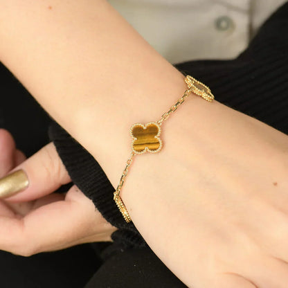 [Royal Top] CLOVER 5 MOTIFS TIGER EYE BRACELET COLLECTION