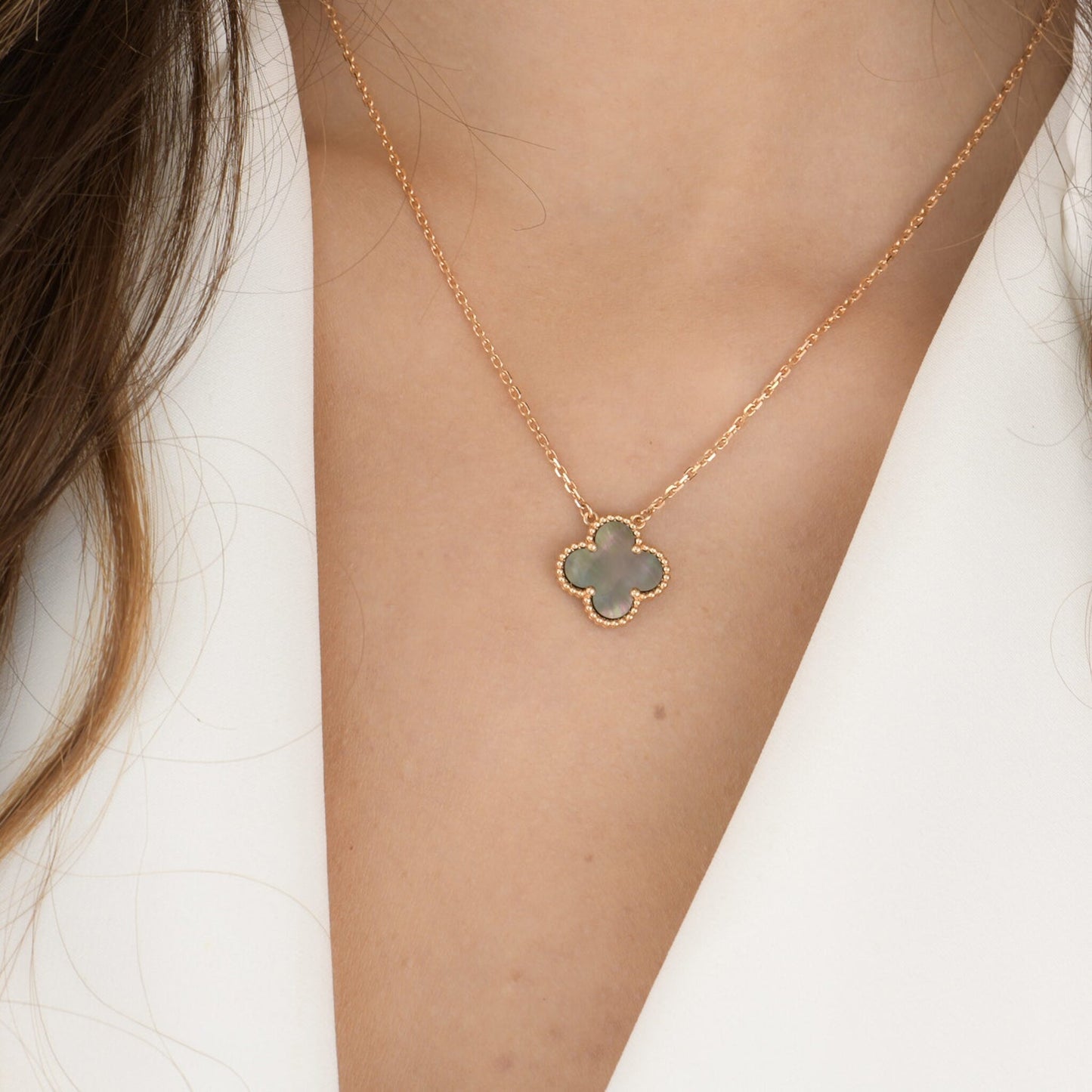 [Royal Top]CLOVER 15MM  GRAY MOTHER OF PEARL NECKLACE