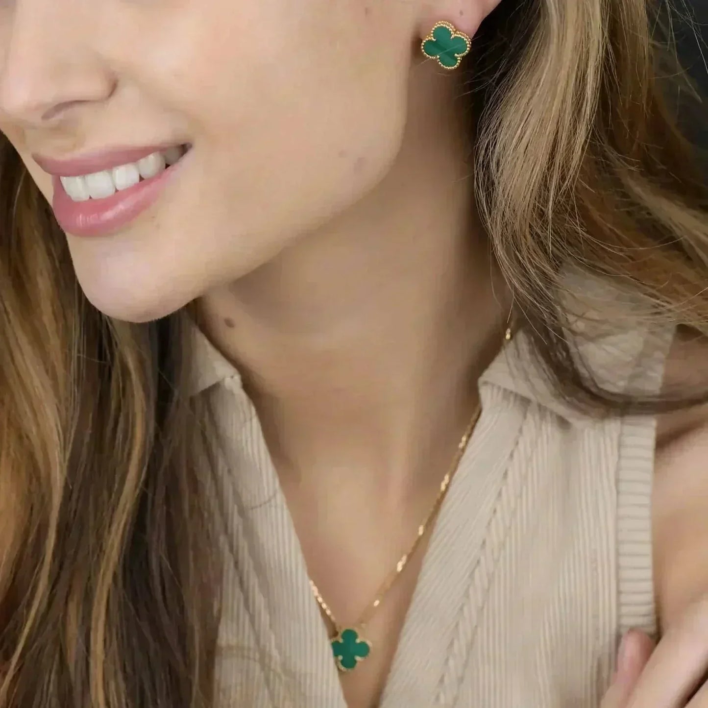 [Royal Top]CLOVER MINI 9.5MM MALACHITE  EARRINGS