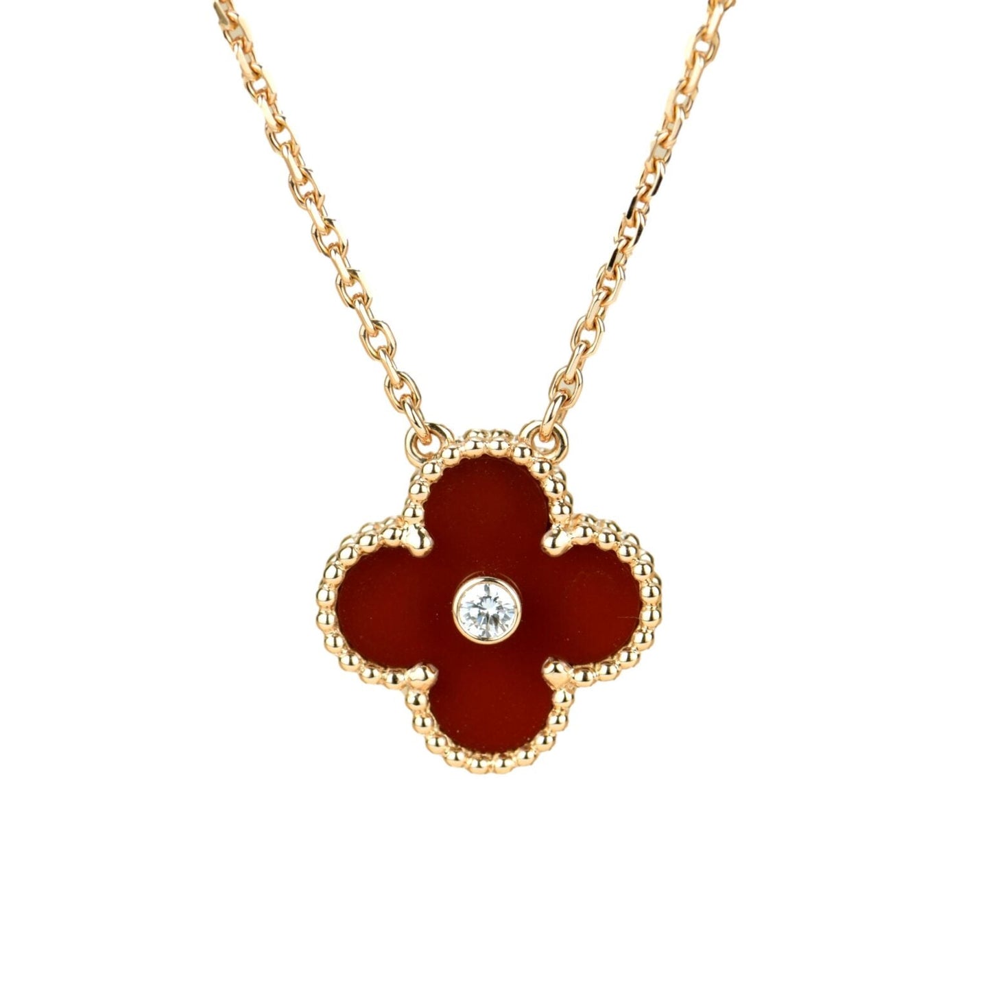 [Royal Top]CLOVER 15MM DIAMOND CARNELIAN NECKLACE