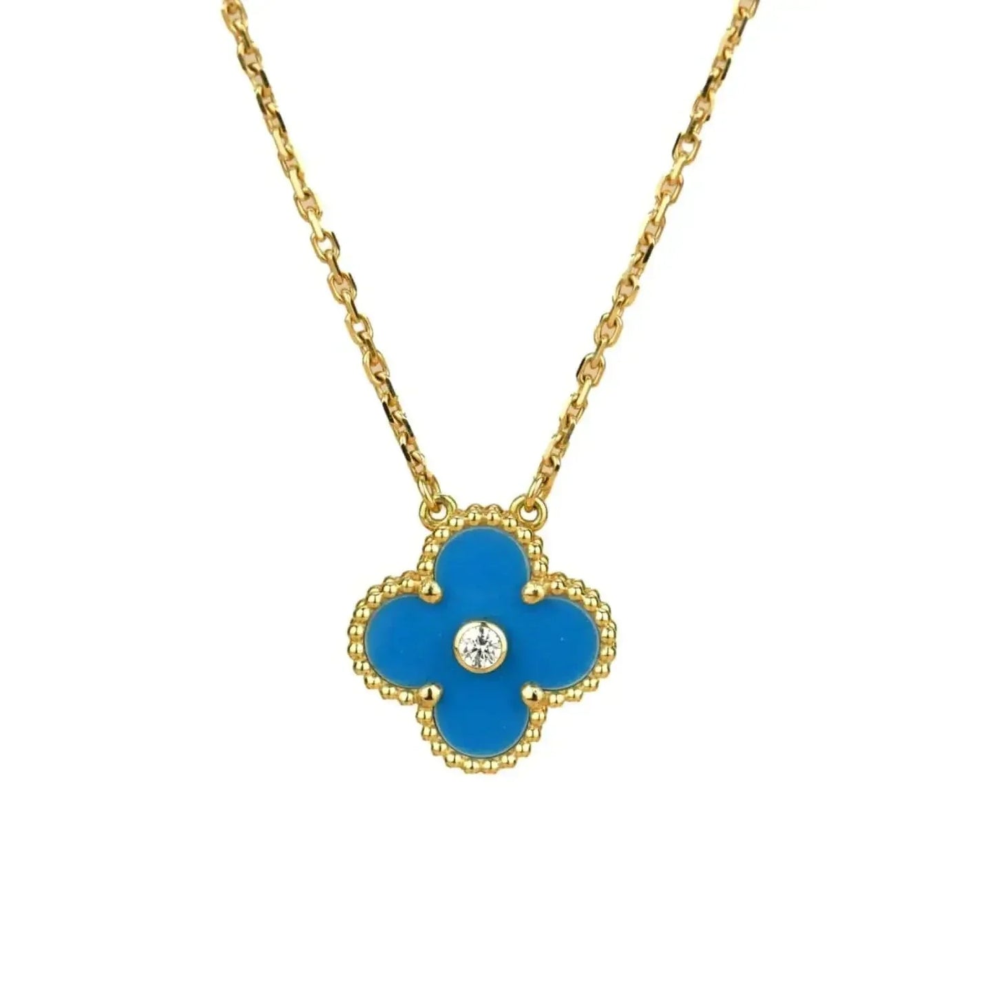 [Royal Top]CLOVER 15MM DIAMOND AND BLUE AGATE NECKLACE