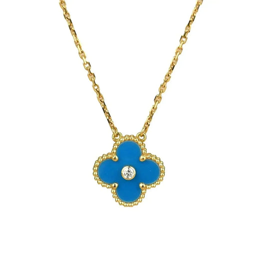 [Royal Top]CLOVER 15MM DIAMOND AND BLUE AGATE NECKLACE