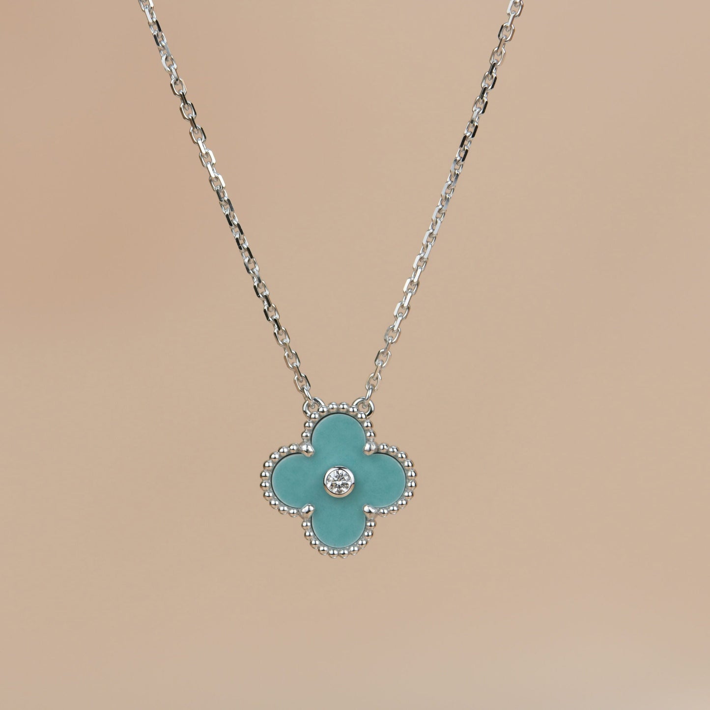 [Royal Top]CLOVER 15MM DIAMOND SVRES PORCELAIN  NECKLACE SILVER